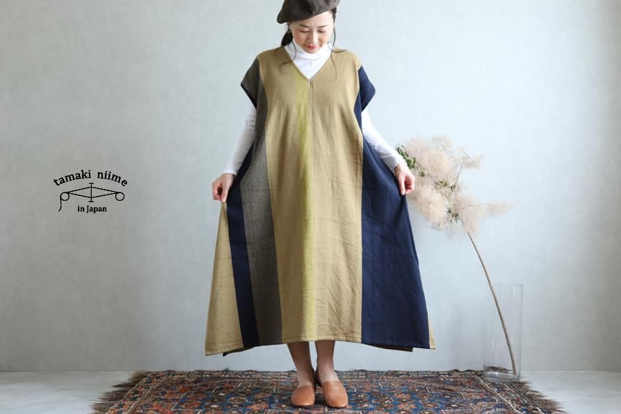 tamaki niime 玉木新雌 only one fuwa-T long V wool70% cotton30