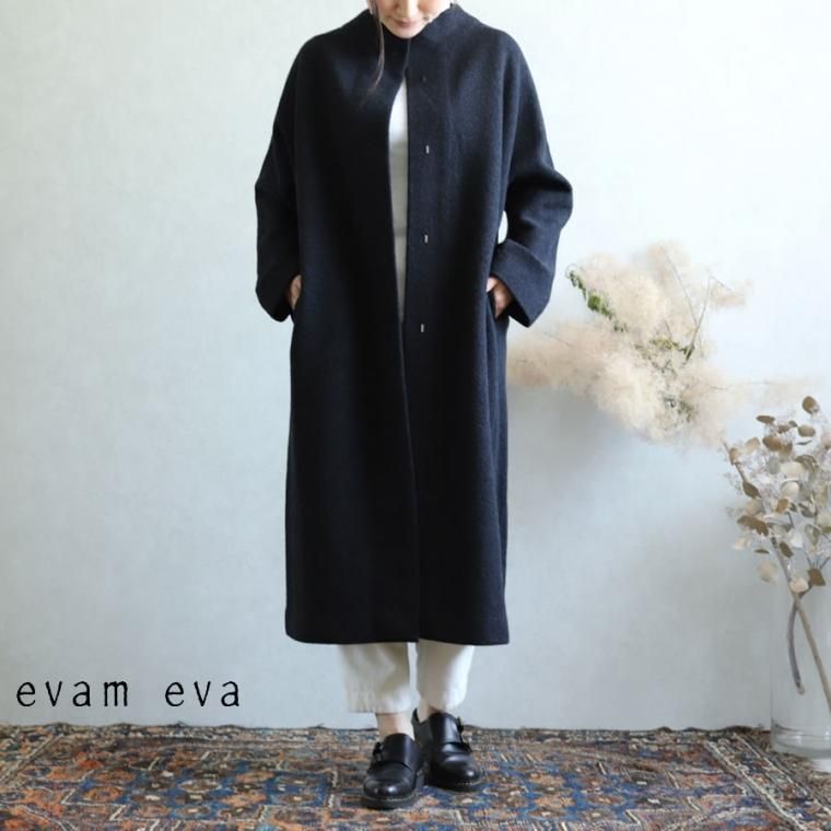 evam eva(エヴァム エヴァ) プレスウールロングコート チャコール