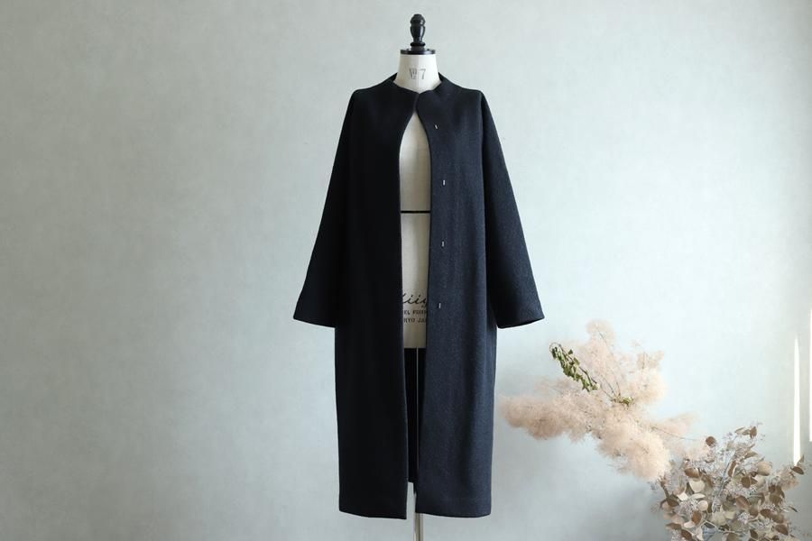 evam eva(エヴァム エヴァ) プレスウールロングコート チャコール