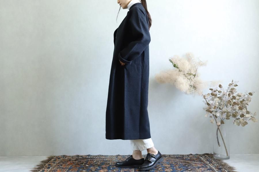 evam eva(エヴァム エヴァ) プレスウールロングコート チャコール
