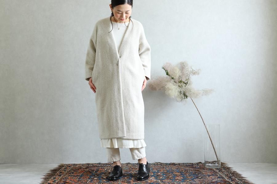 美品★evam eva ショートローブコート ivory evam eva エヴァムエヴァ ウール リバーショート コート