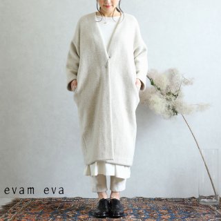 evam eva(エヴァム エヴァ)【2019aw新作】 ウールツイードローブコート アイボリー / wool tweed robe coat ivory  E193T099