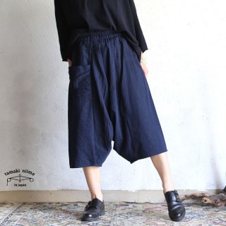 tamaki niime (タマキ ニイメ) 玉木新雌 basic wear tarun pants SHORT navy cotton 100%/タルンパンツ ショート ネイビー コットン100%