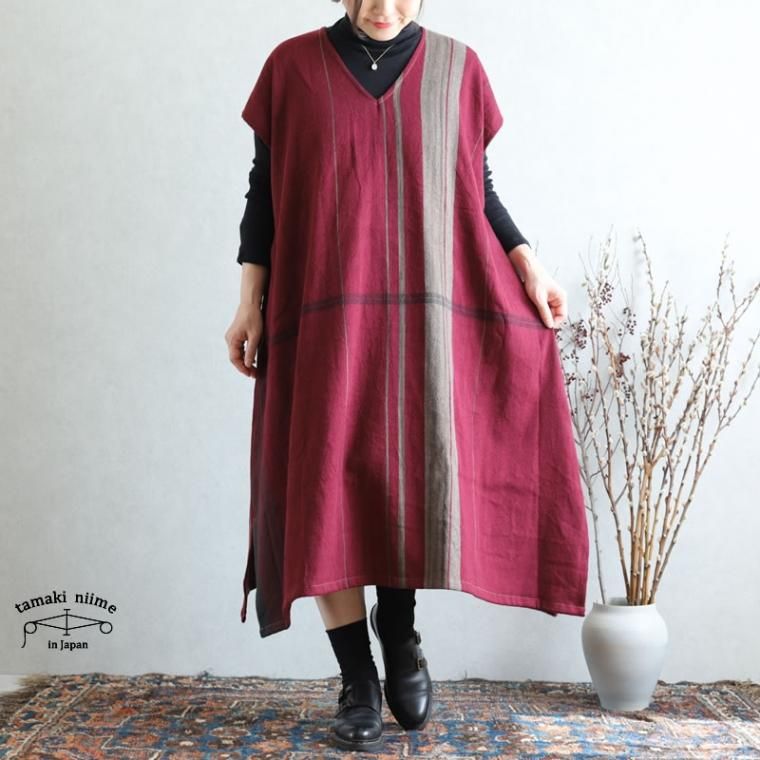 tamaki niime 玉木新雌 only one fuwa-T long V wool70% cotton30