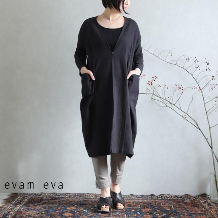 evam eva linen バックボタンニット