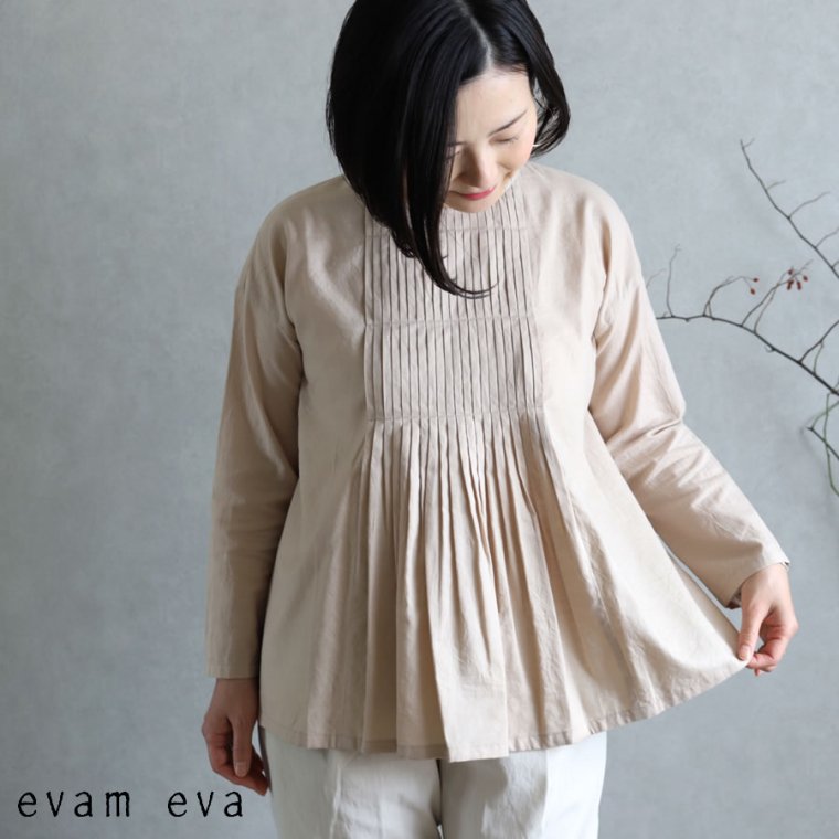 evam eva(エヴァム エヴァ) ファインプリーツプルオーバー / fine pleats pullover ocre(16) E201T073  - lizm