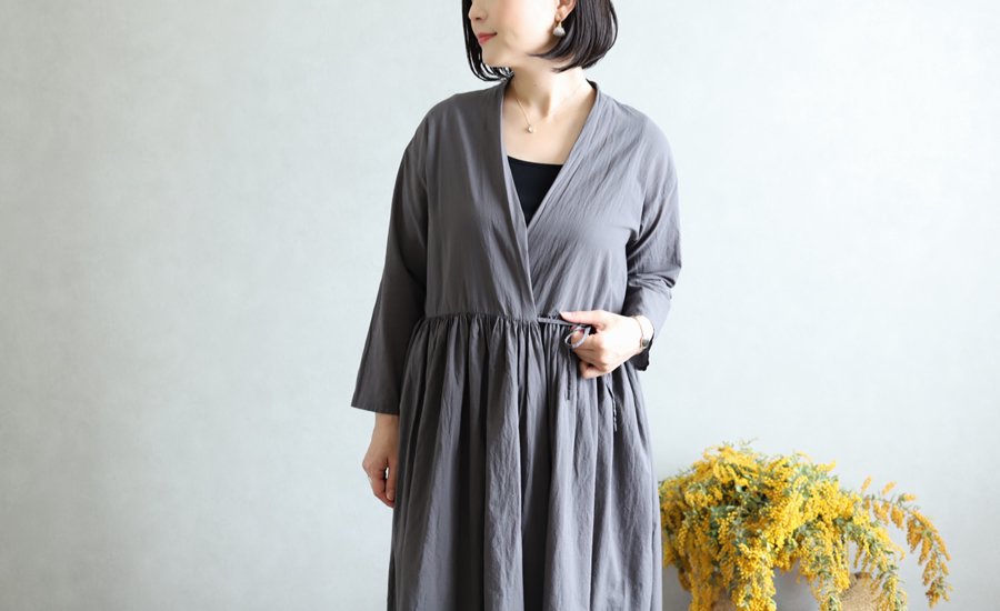 evam eva(エヴァム エヴァ)ギャザーローブ / gather robe maroon gray 