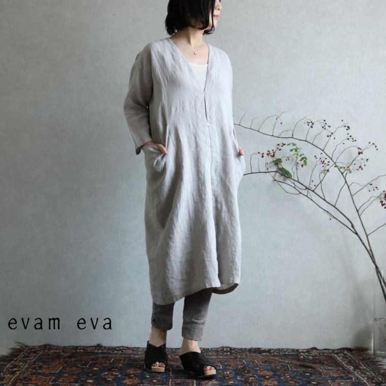 evam eva linen バックボタンニット