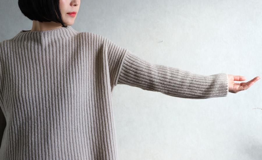 evam eva ソフトウールハイネックプルオーバー 畦編みニット グレージュ evam eva(エヴァム エヴァ) 【2020aw新作】ソフトウール ハイネック
