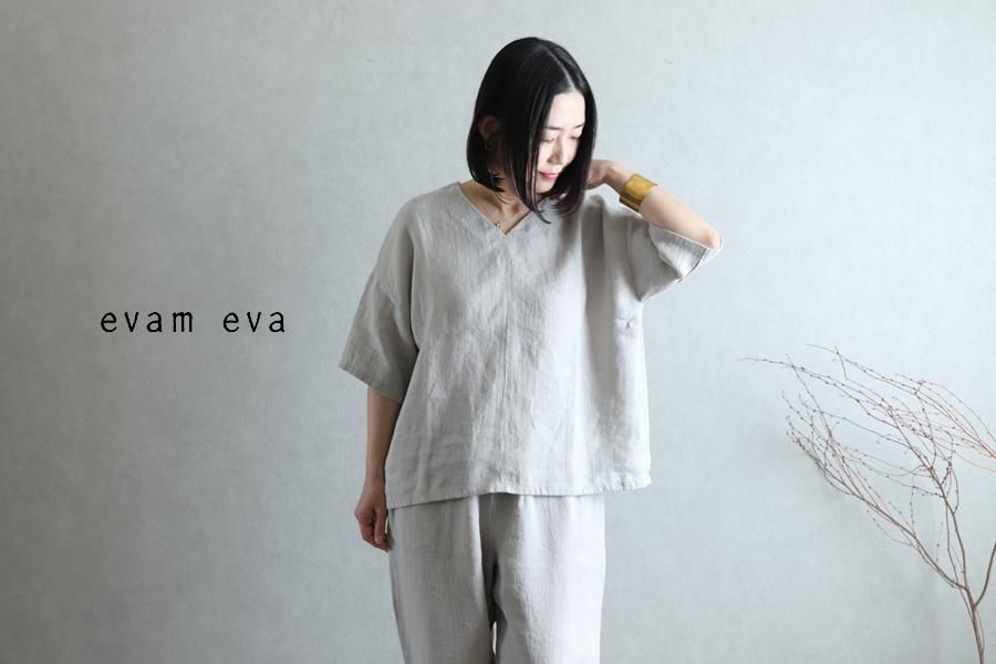 2021SS evam eva エヴァムエヴァ ウォーターリネンプルオーバー 2/ホワイト トップス 麻 ドロップショルダー Tシャツ【2400013435635】