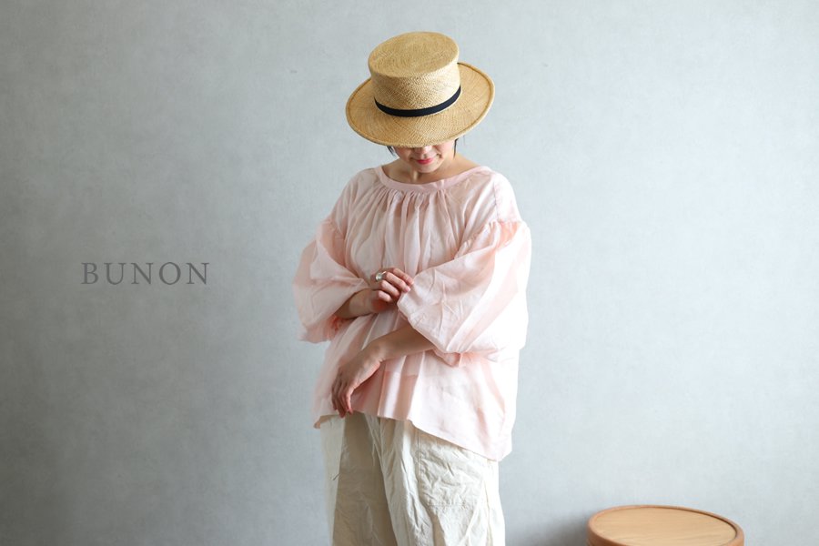 BUNON(ブノン)【2021SS新作】Khadi Cotton Silk Gather Blouse ヌード
