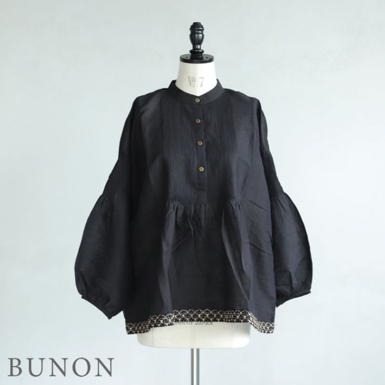 BUNON(ブノン)【2021SS新作】Pintuck Blouse / 刺繍入りピンタックブラウス ブラック BN5024 - lizm