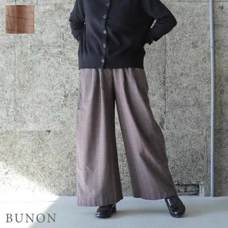 BUNON ブノン リネンコットン タックワイドパンツ M/ネイビー【2400013021937】