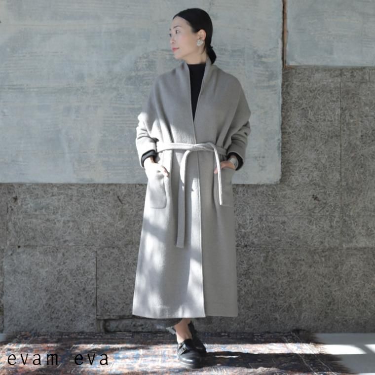 evam eva エヴァムエヴァ lambs wool rove coat モカ