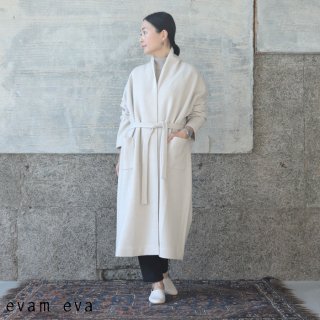 evam eva(エヴァム エヴァ) 【2021aw新作】プレスウール ローブコート / press wool robe coat ivory(05) E213K117
