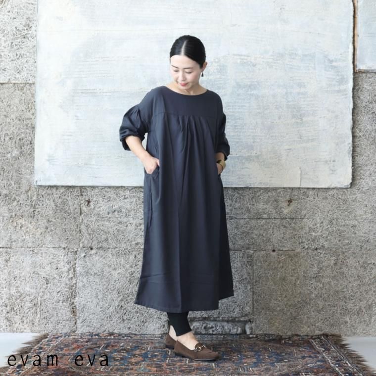 evam eva(エヴァム エヴァ) コットン シルク ワンピース / cotton silk one-piece blue gray(85)  E223T116 - lizm