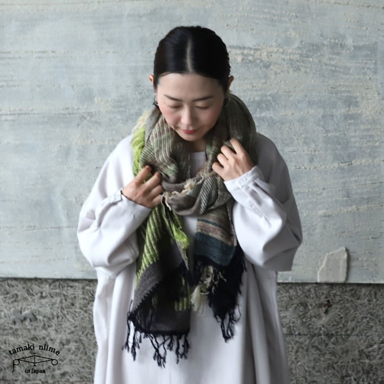 tamaki niime（タマキ ニイメ）玉木新雌 JQ shawl MIDDLE 07 / ジャガードショール ウール70％ コットン30％  ミドルサイズ - lizm