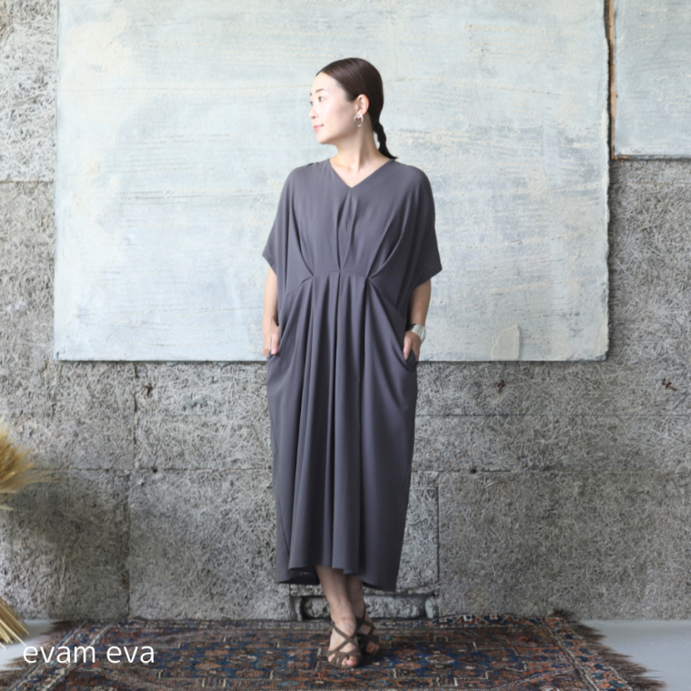 evam eva(エヴァム エヴァ) Vネック タック ワンピース / v neck tuck