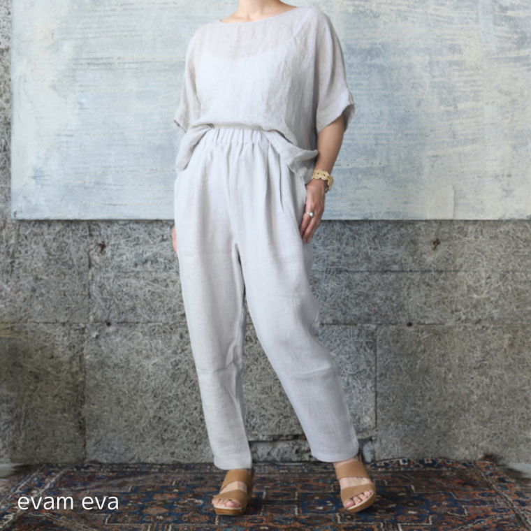 evam eva(エヴァム エヴァ) リネン タック パンツ / linen tuck pants light gray(82) E231T217 -  lizm