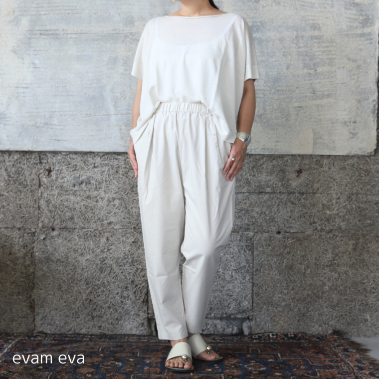 evam eva(エヴァム エヴァ) コットン タック パンツ / cotton tuck pants antique white(04)  E231T116 - lizm