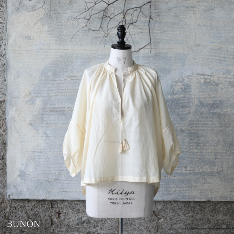 BUNON(ブノン)Ribbon Blouse ecru/ リボンブラウス BN2423 - lizm BUNON(ブノン)Ribbon Blouse ecru/ リボンブラウス BN2423 - lizm