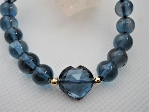 【大人可愛い♪】ロンドンブルートパーズ 8mm ブレスレット ハート付 London Blue Topaz