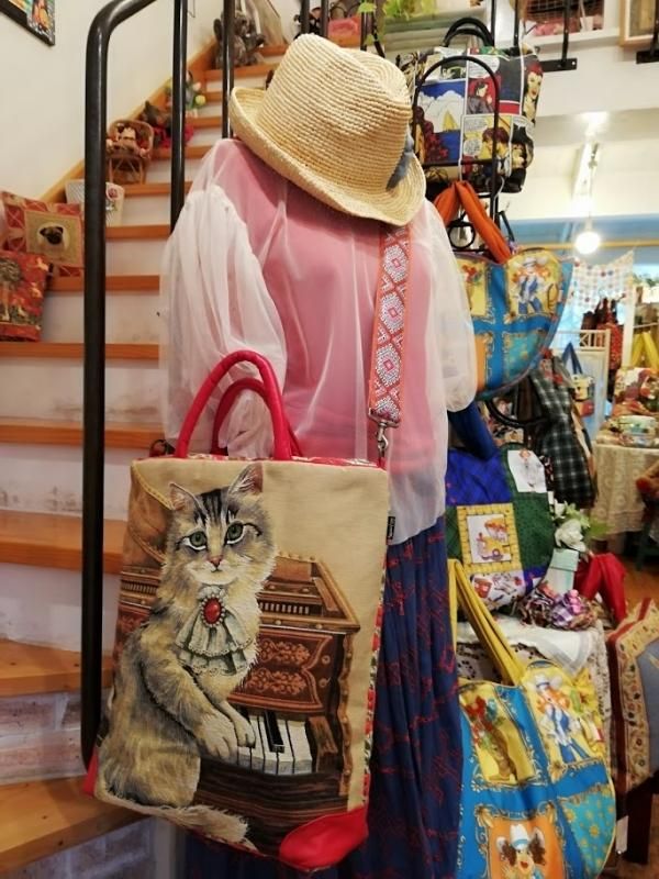 猫柄ゴブラン織り ツーウェイボストンバッグ - オリジナルバッグ