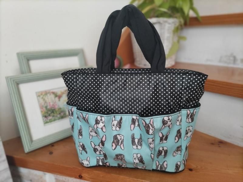 ドールジョゼットプリントバッグ 四方ポケット ボストンテリアブルー