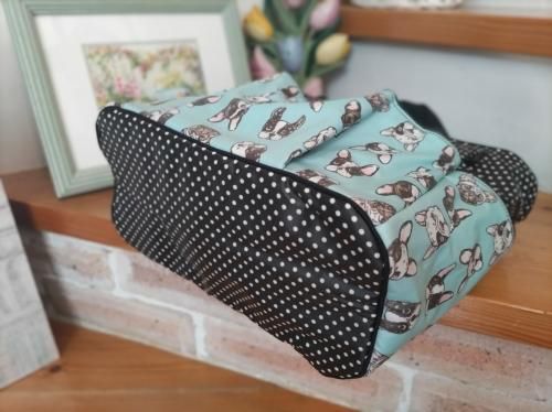 ドールジョゼットプリントバッグ 四方ポケット ボストンテリアブルー