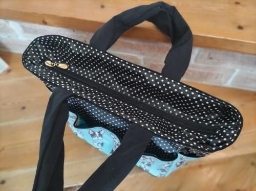 ドールジョゼットプリントバッグ 四方ポケット ボストンテリアブルー