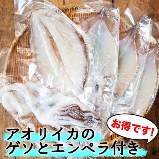 いか一夜干し３枚 アオリイカのゲソとエンペラ付き ひもの万宝 オンラインショップ