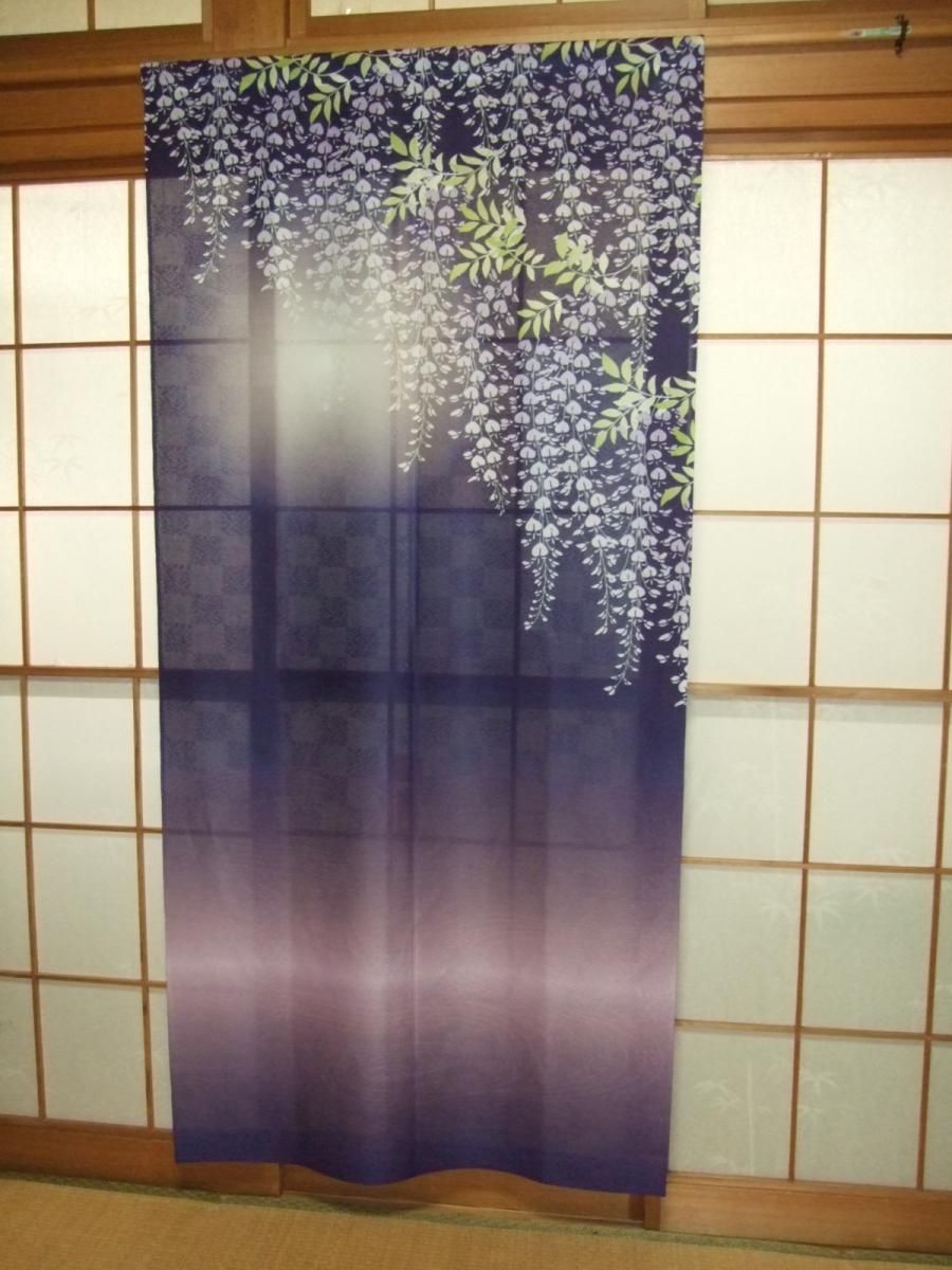 和風のれんタペストリー【藤の花】（W850xH1800mm）ロング丈 - 店舗