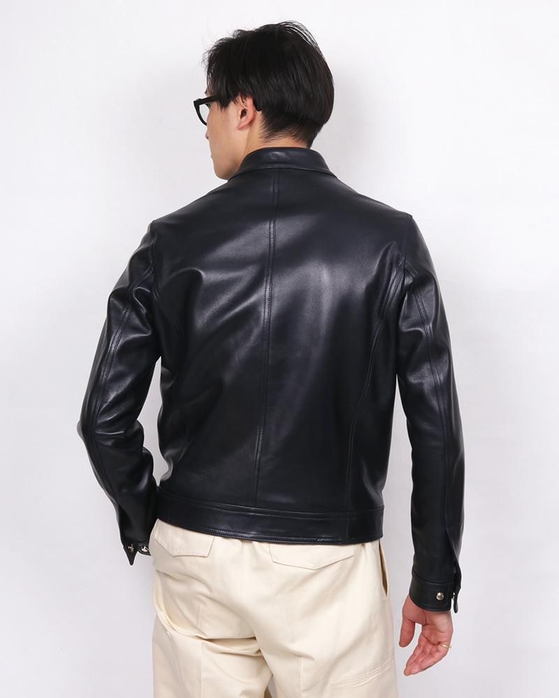 レザーシングルライダースジャケット JURI GOLD SP NAVY｜EMMETI