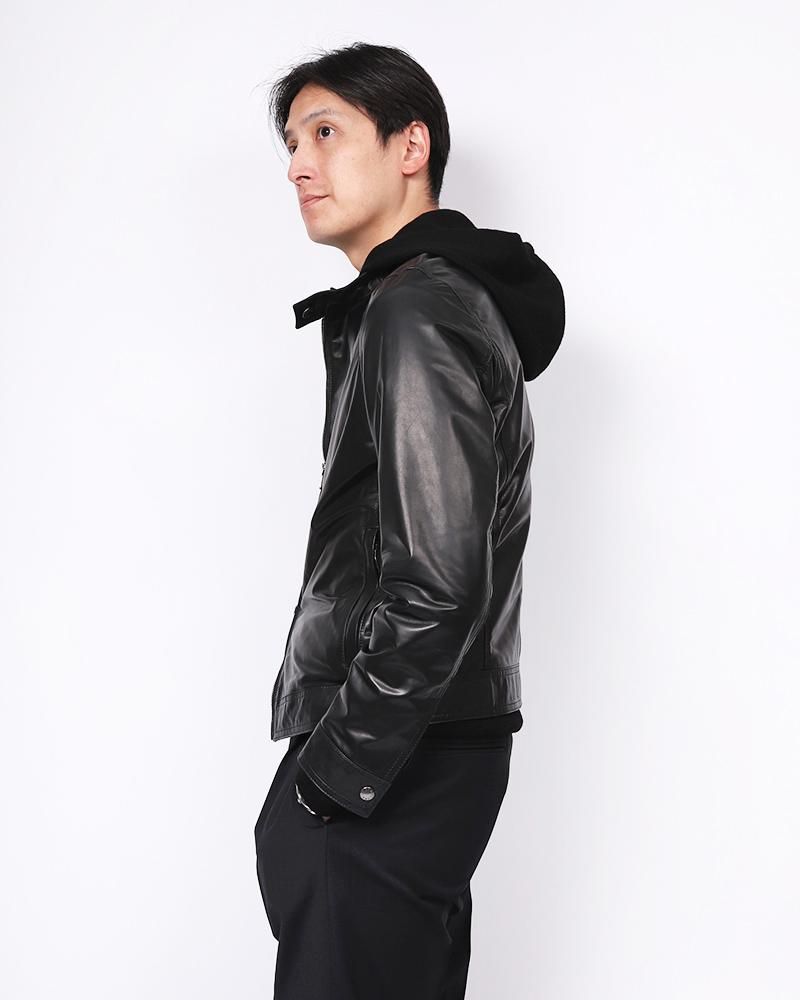 レザーシングルライダースジャケット JURI SP LAMB SKIN NERO