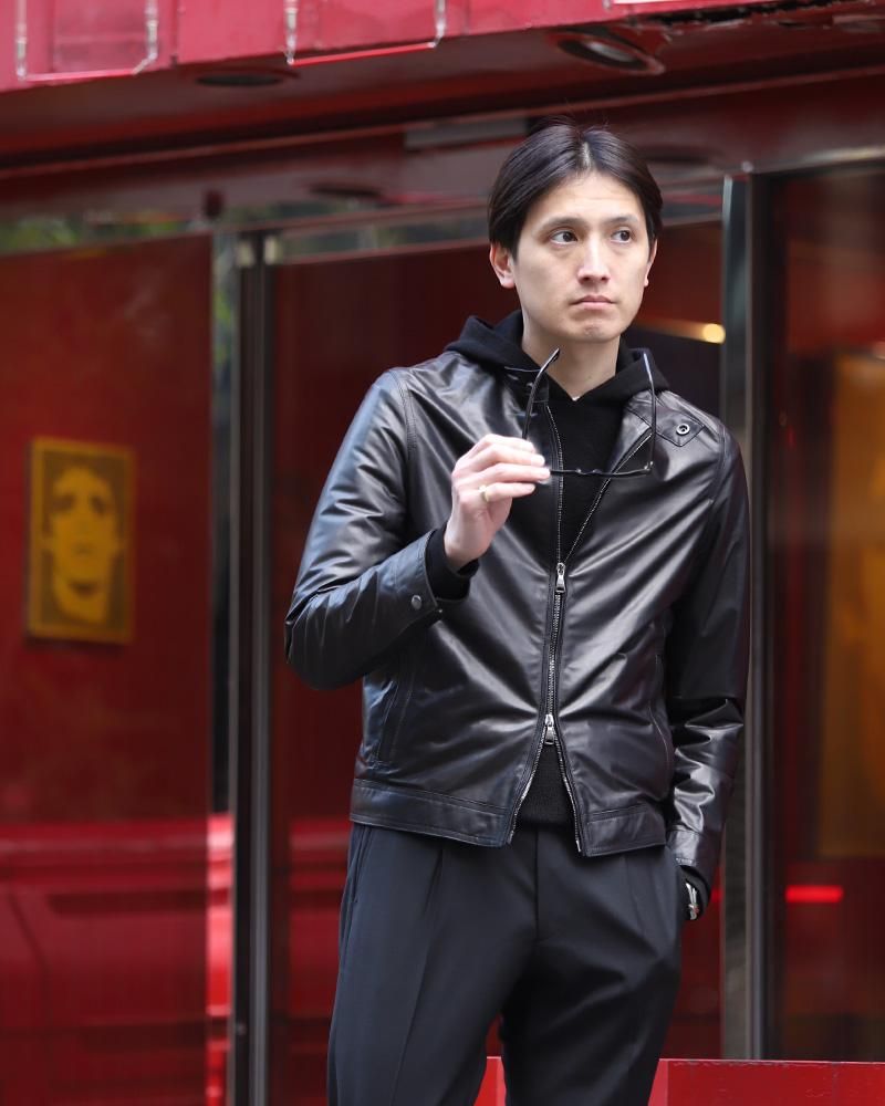 EMMETI シングルライダースジャケット　ラムレザー　46サイズ EMMETI エンメティ ERICK エリック ラムスキン 襟付き シングル