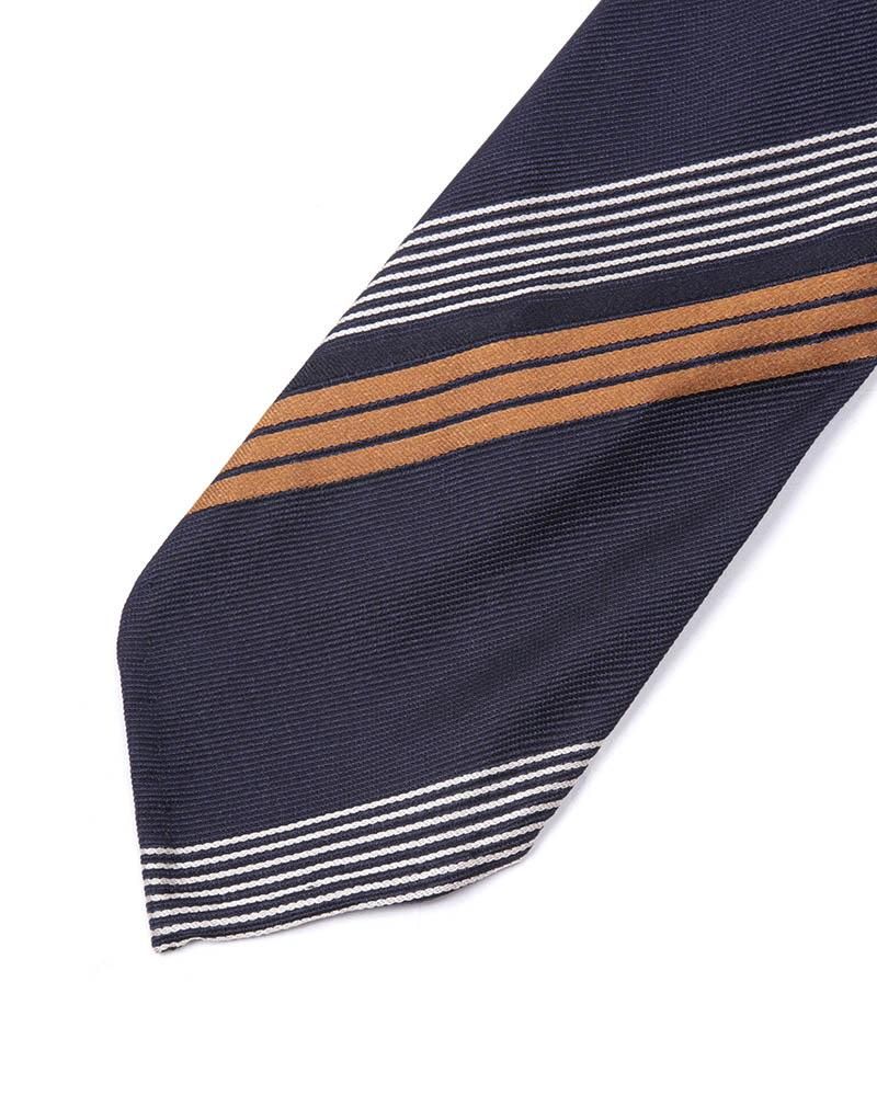 【美品】Atto Vannucci／セッテピエゲ／レジメンタル／ブラウン／ブルー シルク・コットン レジメンタルタイ セッテピエゲ | Atto