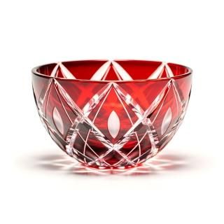 A519 ビンテージ　ガラス切子　カットガラス　赤色被ガラス　大皿 A519 ビンテージ ガラス切子 カットガラス 赤色被ガラス 大皿