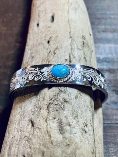 B-019 TQ唐草平打ちバングル 12mm - Dear Blossom B-019 TQ唐草平打ちバングル 12mm - Dear Blossom