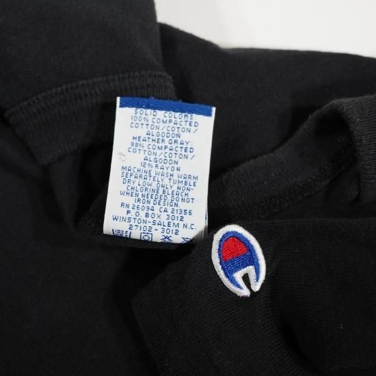 90s Champion 目無し ブランク Tシャツ 黒 無地 USA L Championチャンピオン】 90s～ Tシャツ 黒 USA製 ブラック M