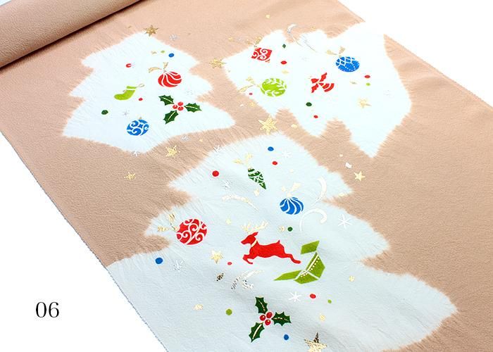 未仕立 塩瀬生地 染九寸名古屋帯 クリスマス柄③ 手縫仕立代