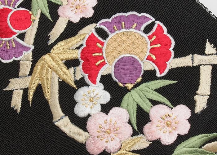 振袖向正絹ちりめん刺繍半衿黒地 福良雀 - 京都富小路の和装小物専門店
