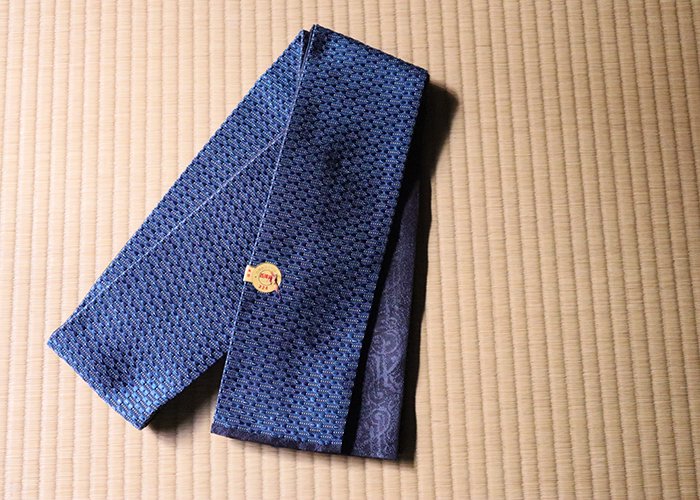 男帯 西陣織 正絹 角帯 リバーシブル 両面使い ブルー 山田織物 - 京都 