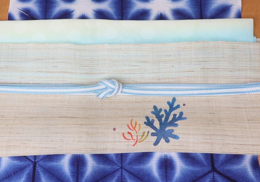 夏帯 麻 海の世界|九寸名古屋帯 - 京都富小路の和装小物専門店きねや