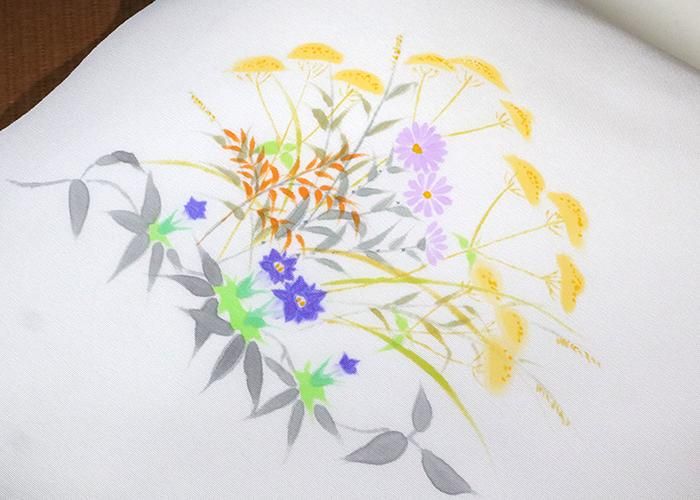 名古屋帯 塩瀬帯 手描き 秋草 おみなえし 野菊 キキョウ 九寸 名古屋帯 塩瀬帯 手描き 秋草 おみなえし 野菊 キキョウ 九寸