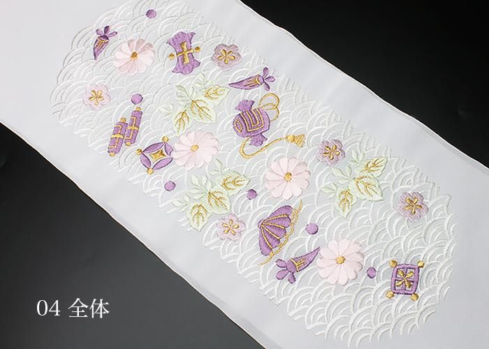 青海波に宝尽くし・金糸入刺繍半衿（ポリエステル） - 京都