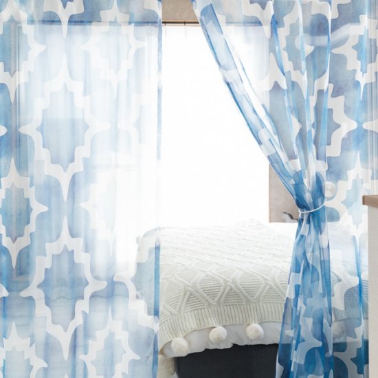 【透ける素材のレースカーテン】モロッコデザインのおしゃれなレース　＜ルーシー　ブルー＞ - #curtain (ハッシュタグカーテン)
