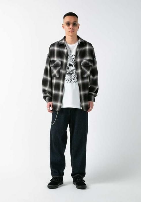 COOTIE/OMBLE NEL CHECK ZIP UP SHIRT/ブラック - THUMBING ONLOINE