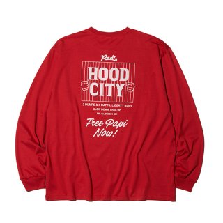 RADIALL/HOOD CITY-CREW NECK T-SHIRT L/S/CARDINAL RED