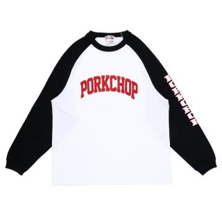 PORKCHOP/COLLEGE RAGLAN L/S TEE/WHITEBLACK