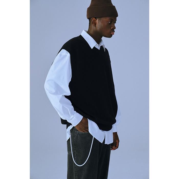 人気ブランドを COOTIE/HARD THUMBING - VEST NECK V STITCH RIB YARN TWISTED トップス